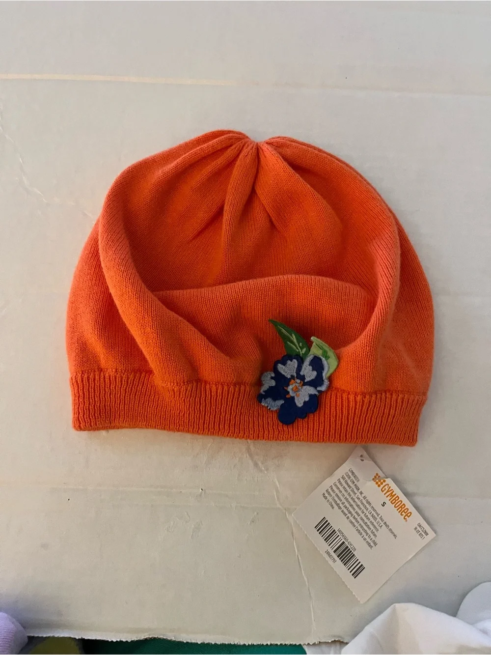 Gymboree Orange Knit Hat with Blue Flower Applique